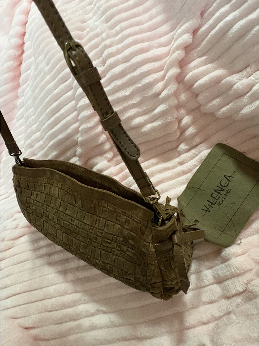 VILENCA Genuine Leather Brown Woven Suede Shoulder Bag NWT - Picture 6 of 16